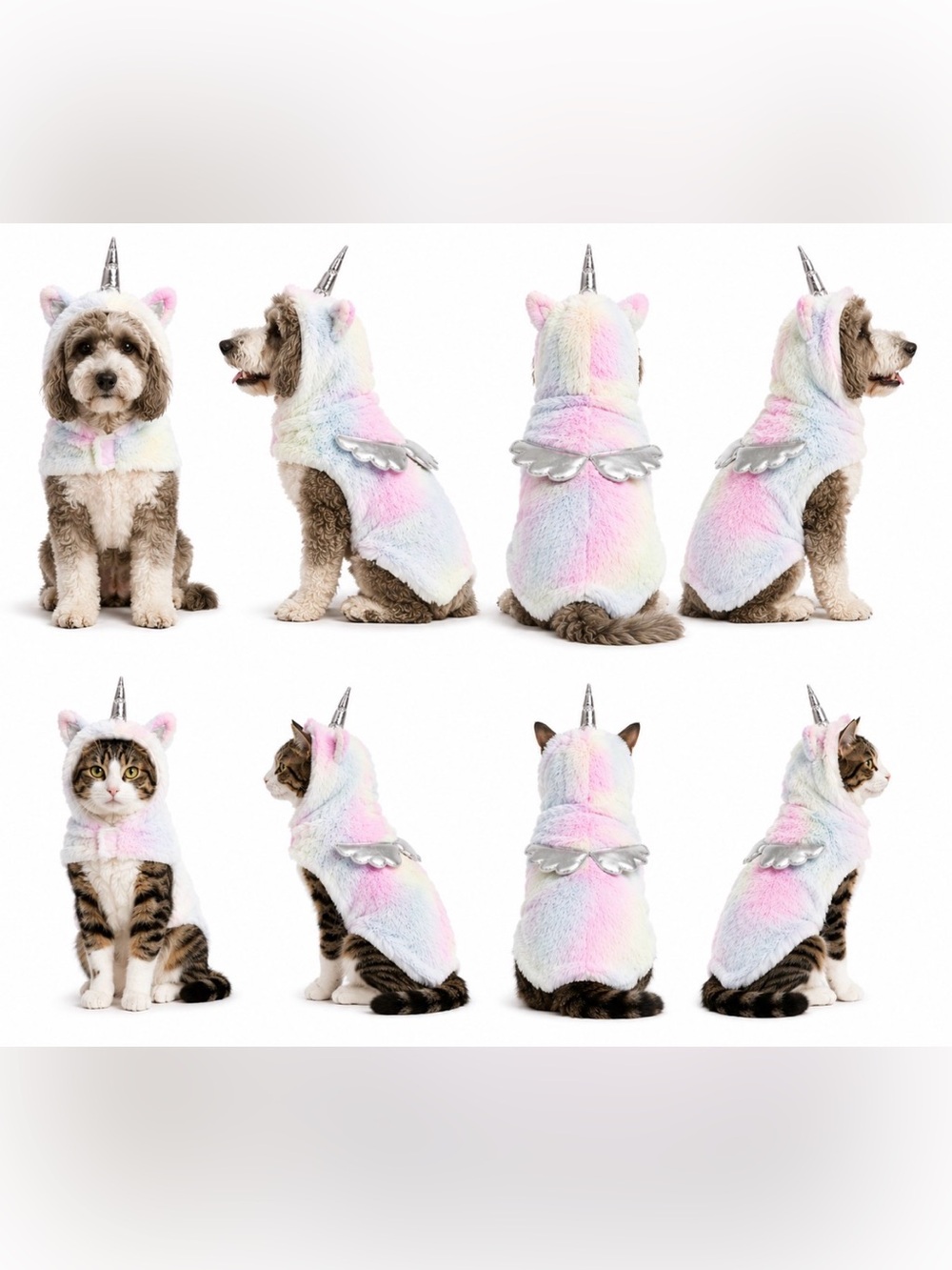 Halloween Pet Costume Unicorn M Dog Cat Rainbow Faux Fur Tie Dye Magical Fantasy